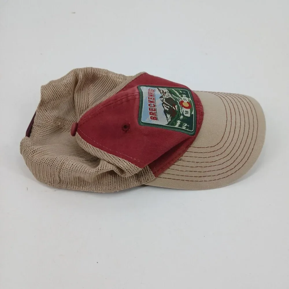 Vintage Two Tone Tan Red Mountain Embroidered Breckenridge Colorado Hat Cap